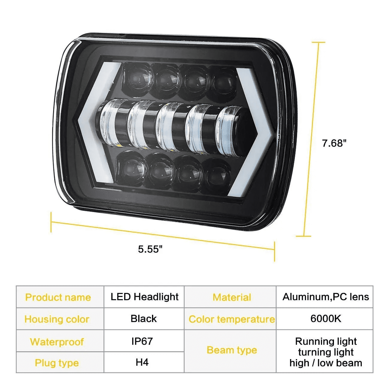 For Ford E-150 E-250 E-350 Econoline 2Pcs 5x7" 7x6" LED High Low Beam Headlights