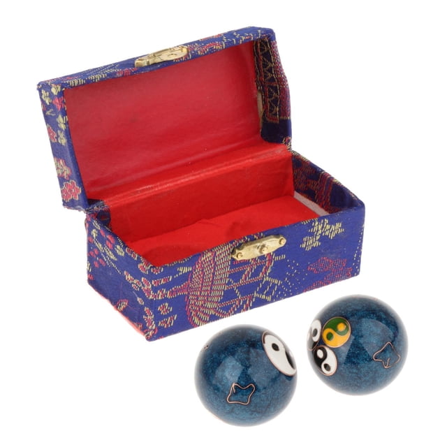 2 Pieces Hand Massage Balls, Chinese Exercise Handballs with Storage Box, Durable, Compact Relaxation, Chinese Baoding Balls, for Kids Seniors Gossip Blue