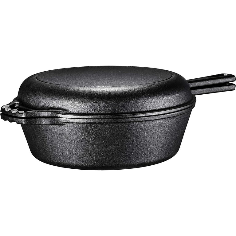 Bruntmor 3-in-1 Pre-Seasoned Cast Iron Round Deep Roasting Pan with Reversible Grill Griddle Lid, Non-Stick Open Fire Camping Kitchen Coo