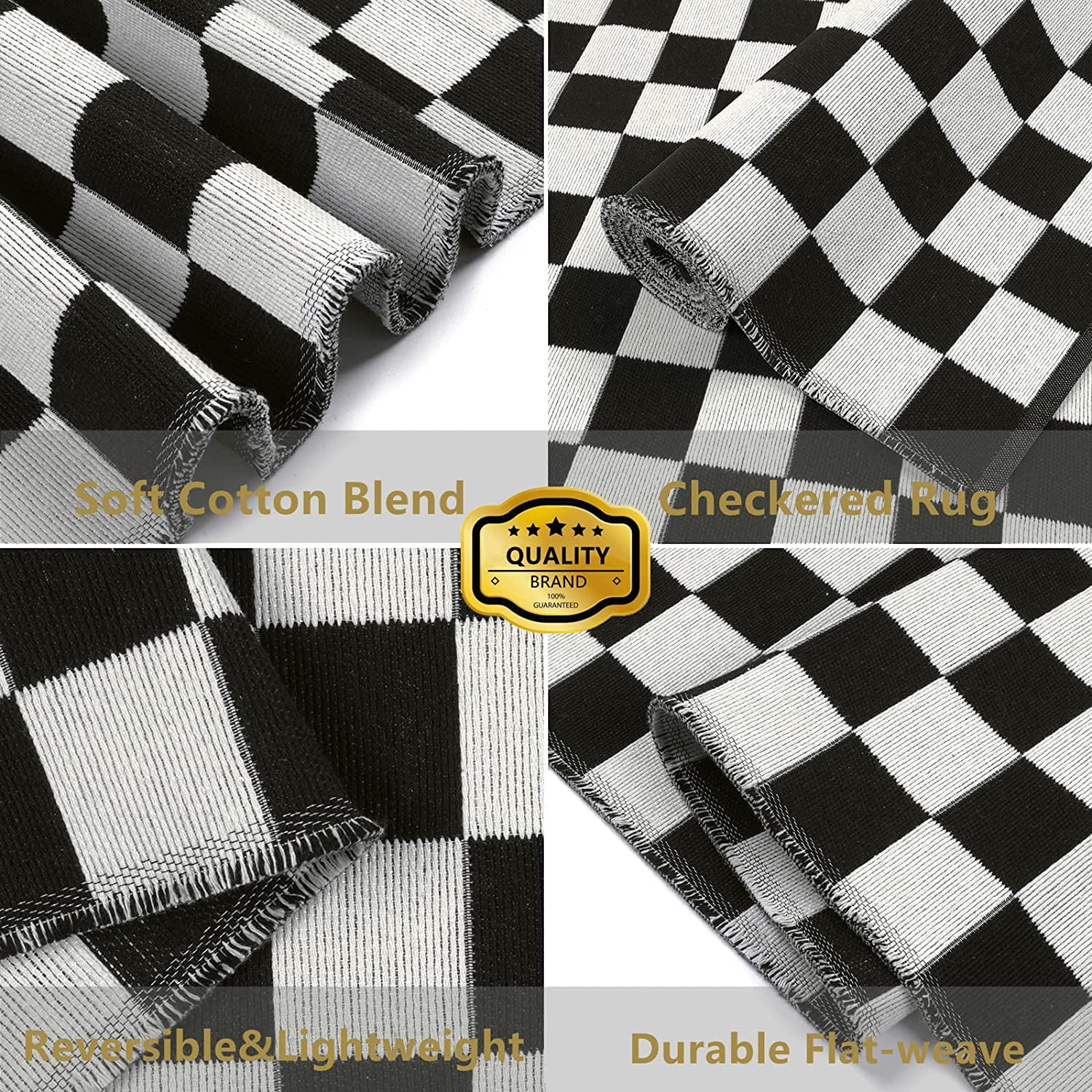Black and White Checkered Outdoor Rug,2’X3’ Cotton Moroccan