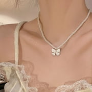 yinguo pearl bow necklace for girls women friends distance birthday gifts