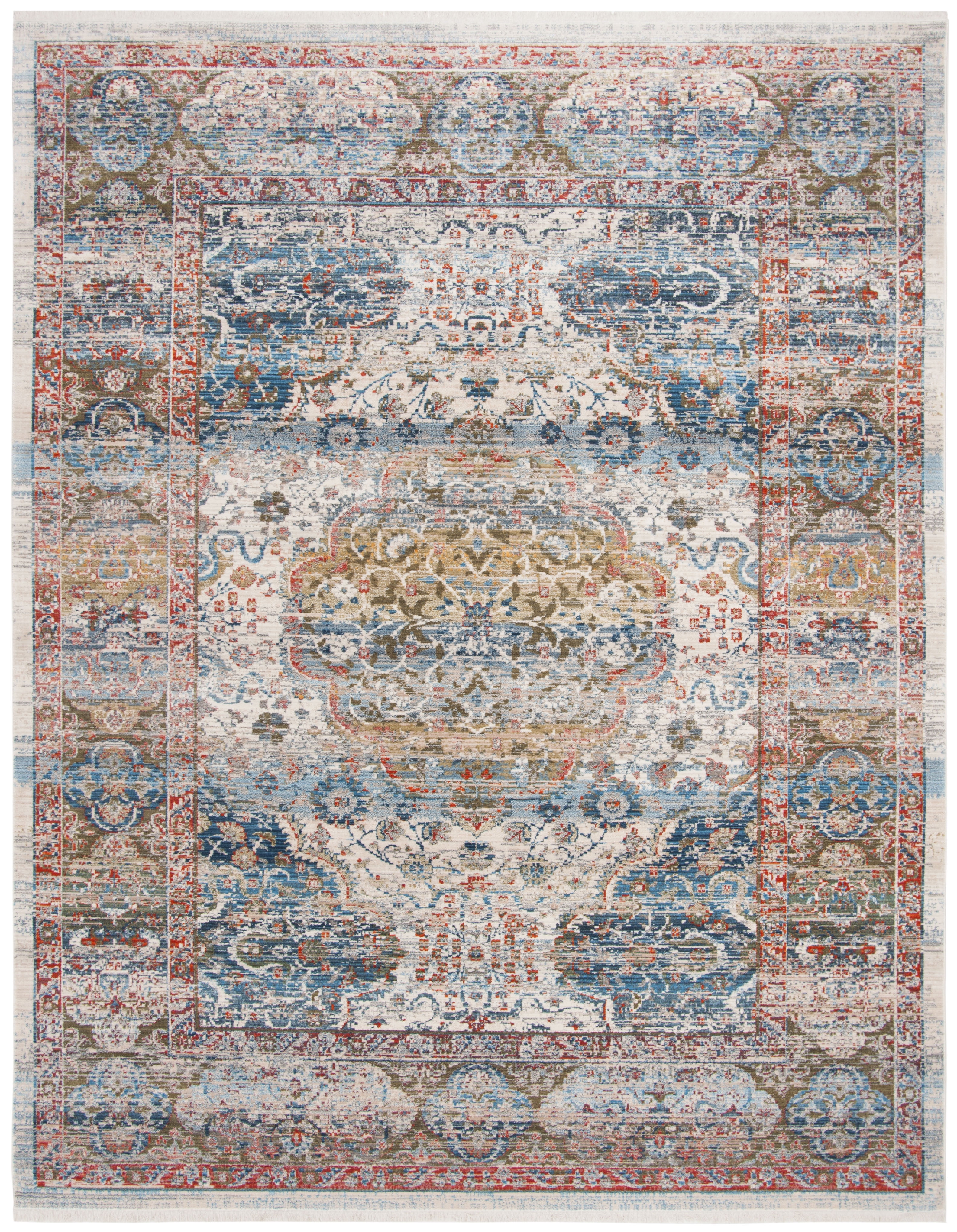 SAFAVIEH Vintage Persian Lucille Floral Bordered Polyester Area Rug, Beige/Blue, 9'x11'7"
