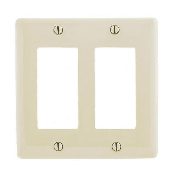 Hubbell NPJ262LA 2-Gang Decorator GFCI Rocker Switch Wall Plate, Unbreakable Nylon, Midsize, Light Almond