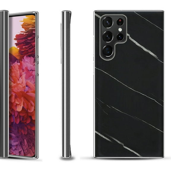 Slim-Fit Fashion Gel Phone Case for Samsung Galaxy S22 Ultra 5G, by OneToughShield ® - Marble / Black