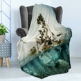 thumbnail image 4 of Mermaid Soft Flannel Fleece Blanket, Mythological Woman Sitting on a Shell with Leaves Birds Clouds over Magic Sea, Cozy Plush for Indoor and Outdoor Use, 50" x 60", Blue Beige Teal, by Ambesonne, 4 of 5