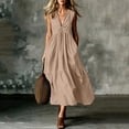 thumbnail image 2 of Tqcoqu Women's Twist Front Tiered Maxi Dress with Pockets,Sleeveless V-Neck Flowy Sundress for Vacation Beach,Khaki Women's S-XXL, 2 of 6