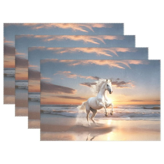 White Horse Beach Sea 12×18 inch Placemats Heat Resistant Washable Foldable Rectangular Placemats Set Decoration Indoor Outdoor for Kitchen Dining Table 1PC