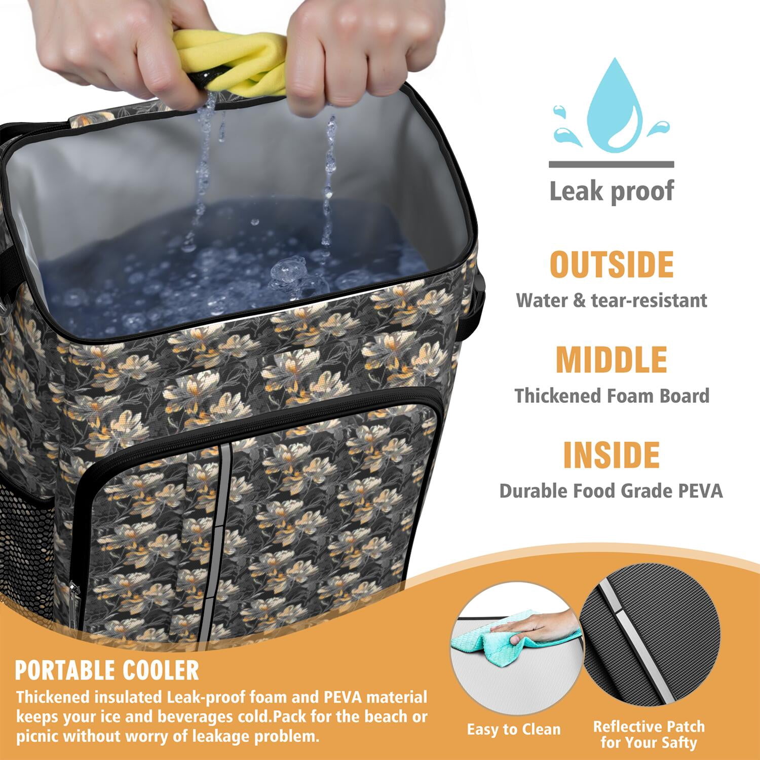 Travel Cooler Bag - Pioneer Flower Camping Beer Cooler Backpack with Bottle Opener- Waterproof Insulated Picnic Backpacks - Cooler Bag for Beach