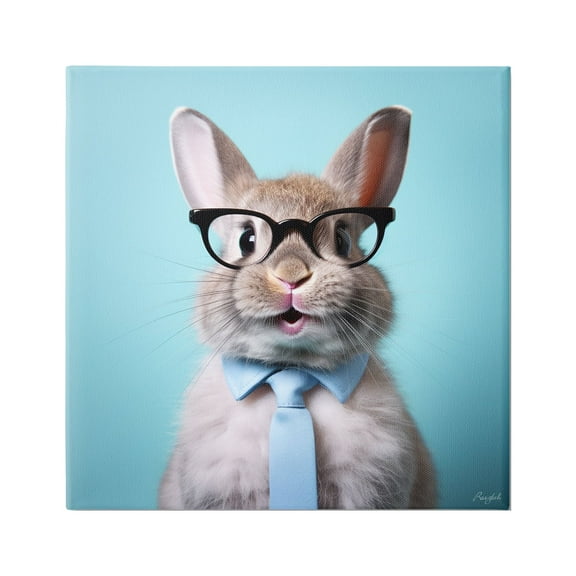 Stupell Industries Rabbit on Blue Portrait Animals & Insects Painting Gallery Wrapped Canvas Art Print Wall Art, 17 x 17