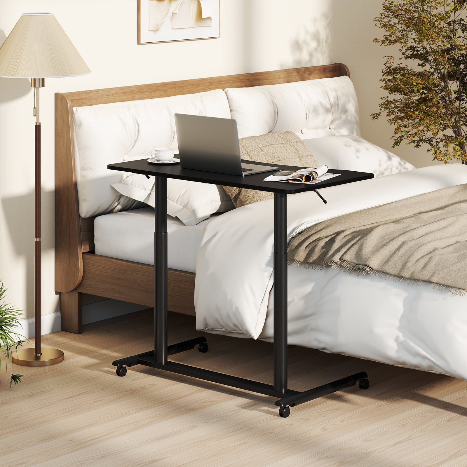 Costway Contemporary Wood Adjustable Height Rolling Computer Desk in Black