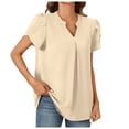 thumbnail image 1 of Blusa de gasa de verano para mujer: túnica de cuello en V y manga corta con petal para leggings, M-XXXL, 1 of 7