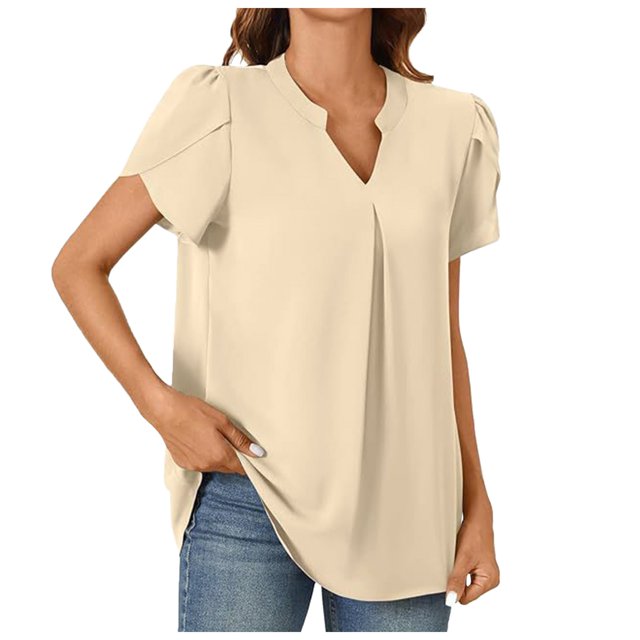 Blusa de gasa de verano para mujer: túnica de cuello en V y manga corta con petal para leggings, M-XXXL