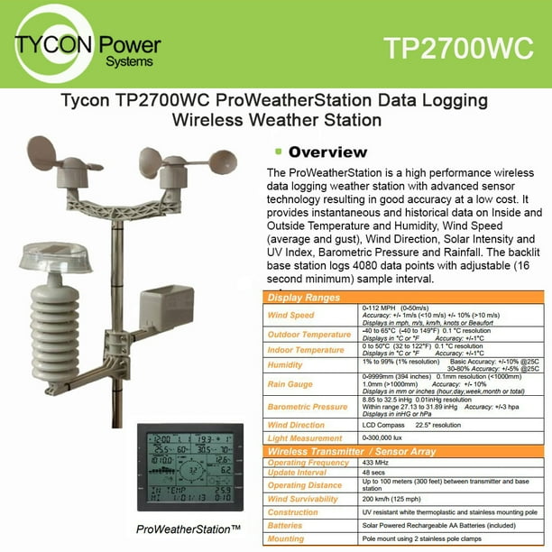 Tycon TP2700WC ProWeatherStation Data Logging Wireless Weather Station