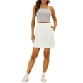 thumbnail image 2 of INSPIRE CHIC Women's Denim Skirts A-Line High Waist Button Front Mother's Day Casual Jean Skirt White XS, 2 of 7