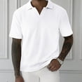 thumbnail image 2 of Mens Polo Shirts Short Sleeve Ice Silk Waffle Textured Knit V Neck Shirt Casual Golf Shirts Stylish Old Money Tops for Beach & Vacation Wear Big and Tall Size S-3XL White, 2 of 5