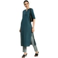 thumbnail image 3 of eloria Women's Fashion Solid Kurti In Mandarin Collar Neck Design, Fabric : Cotton, Color : Teal, Size : 2XL, 3 of 5