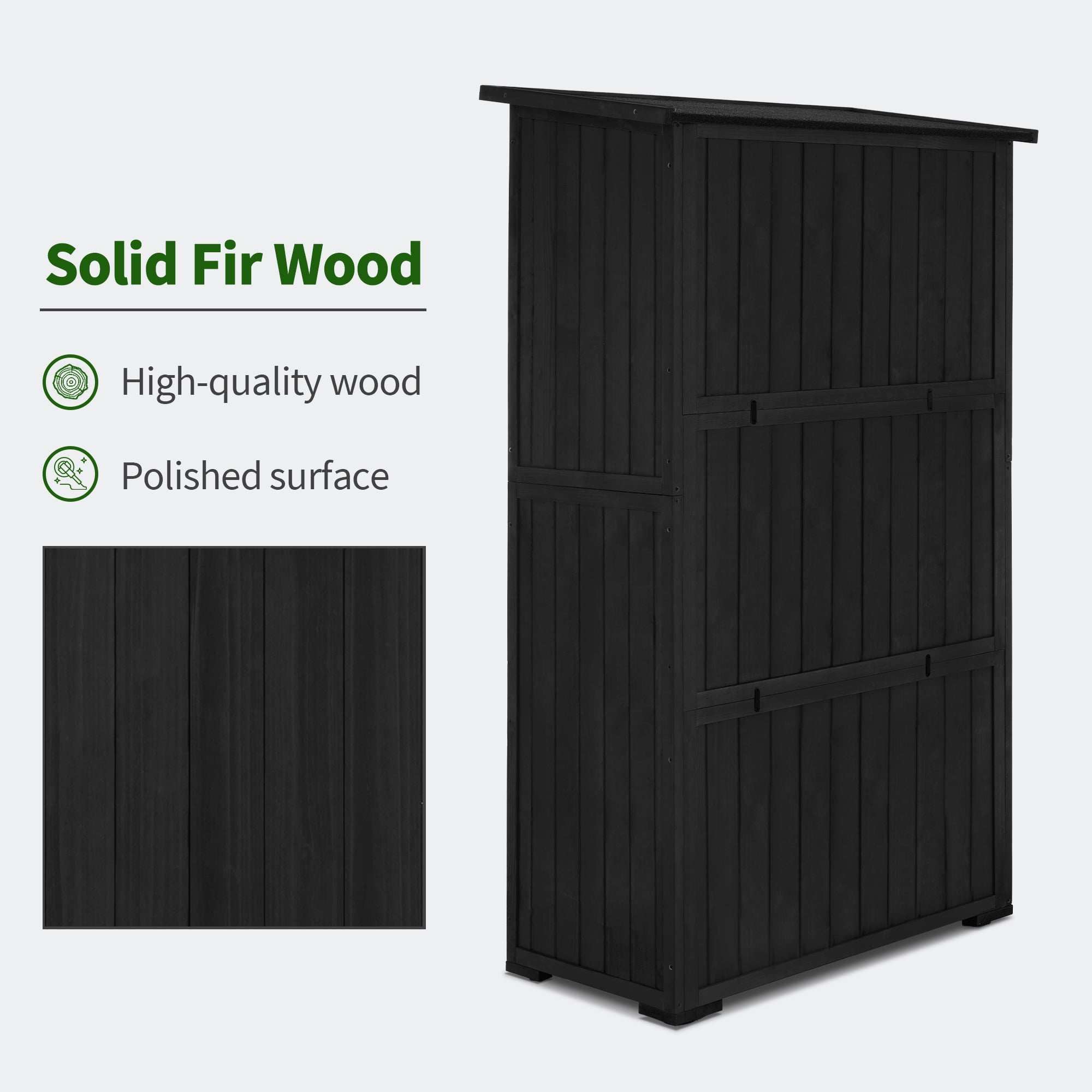 MCombo Outdoor Wooden Storage Cabinet, Garden Tool Shed w/ Latch, Outside Tools Wood Cabinet Double Doors