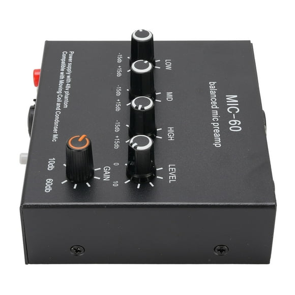 60dB Gain Mic Pre Amp with 48V Power Supply, 3.5mm/6.35mm XLR Inputs, Balanced Circuit Design, for Recording, Mixing, Live Streaming