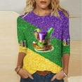 thumbnail image 2 of Byworldtasic Mardi Gras 3/4 Sleeve Tops for Women Fashion Sequins Round Neck Printed Blouses, 2 of 5