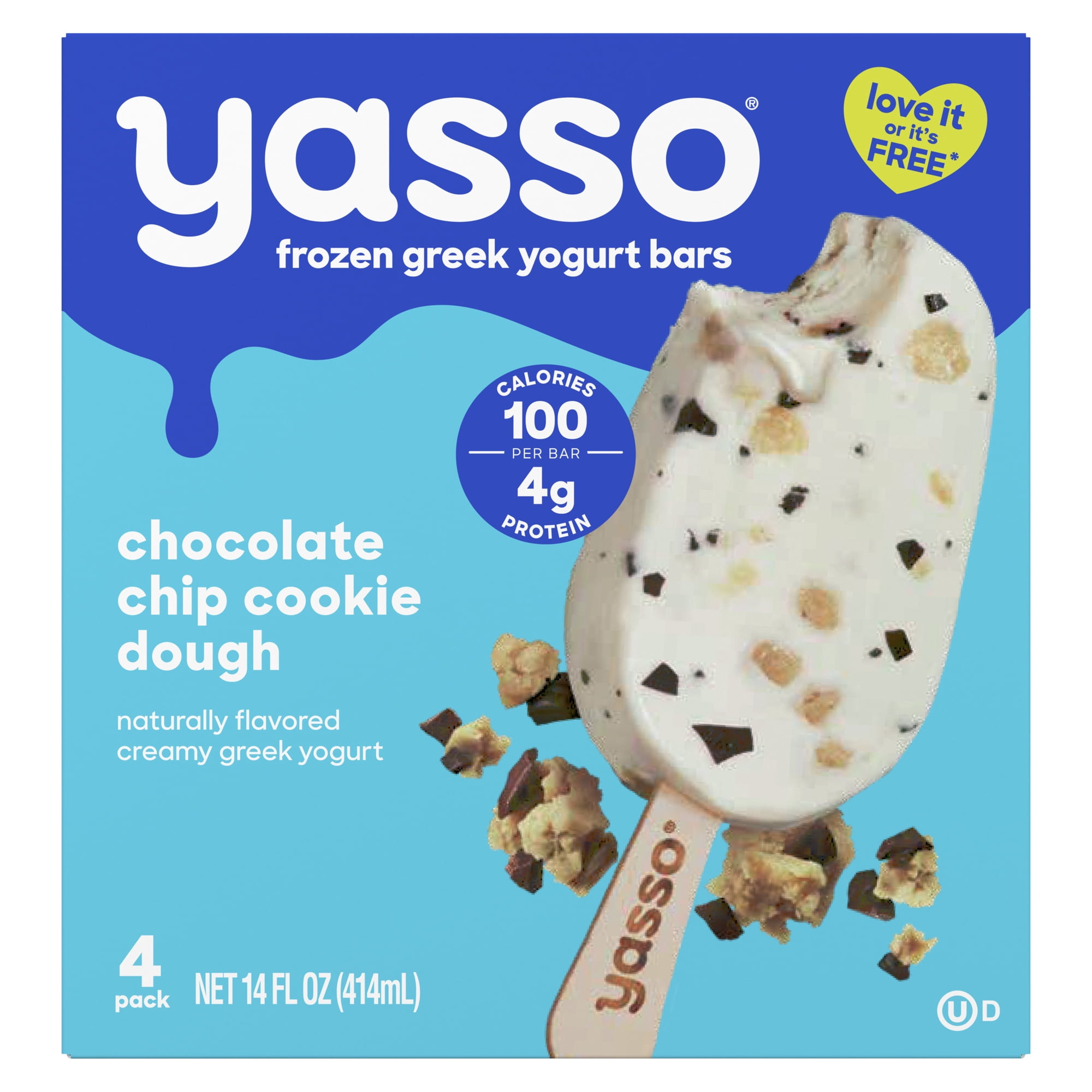 Yasso Frozen Chocolate Chip Cookie Dough Greek Yogurt Bars, Kosher 4 Count