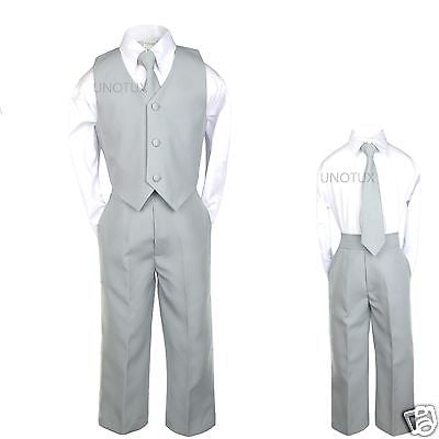 Infant Boy Formal Wear - Baby Boys Toddler Teen Wedding Formal Party Vest Set Silver Gray Grey Suits S-20