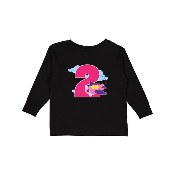 Inktastic 2nd Birthday Airplane Girls Pilot 2 Year Old Girls Long Sleeve Toddler T-Shirt