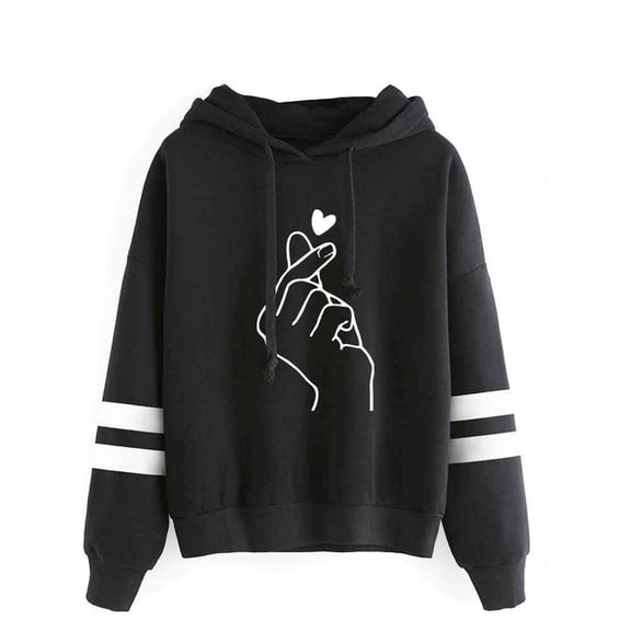 AMEDRXQ Finger Hearts Print Hoodie casual and stylish long-sleeved double-stripe pullover unisex