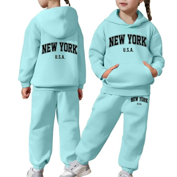 Zylarhe Girls Long Sleeve Hoodie and Pants Set Soft Casual Sweatsuit for Toddler Kids Everyday Play Outfits 2-3 Years Blue