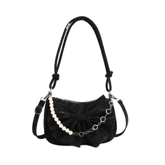 Black Women'S Pu Leather Bow Handbag Casual Shoulder Crossbody Purse Compact Bag Black