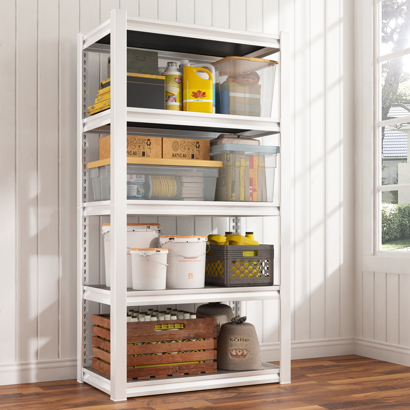 3000Lbs Storage Shelves Heavy Duty Shelving Unit for Home 5 Tier Shelves for Garage Storage Adjustable Metal Storage Rack Utility Shelf for Warehouse Pantry Kitchen, Freestanding White