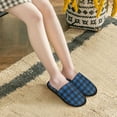 thumbnail image 6 of KLL Blue Black Plaid Slippers for Women Men House Slip on Indoor Outdoor Bedroom Furry Fleece Lined Ladies Comfy Anti-Skid Rubber Hard Sole-Large, 6 of 8