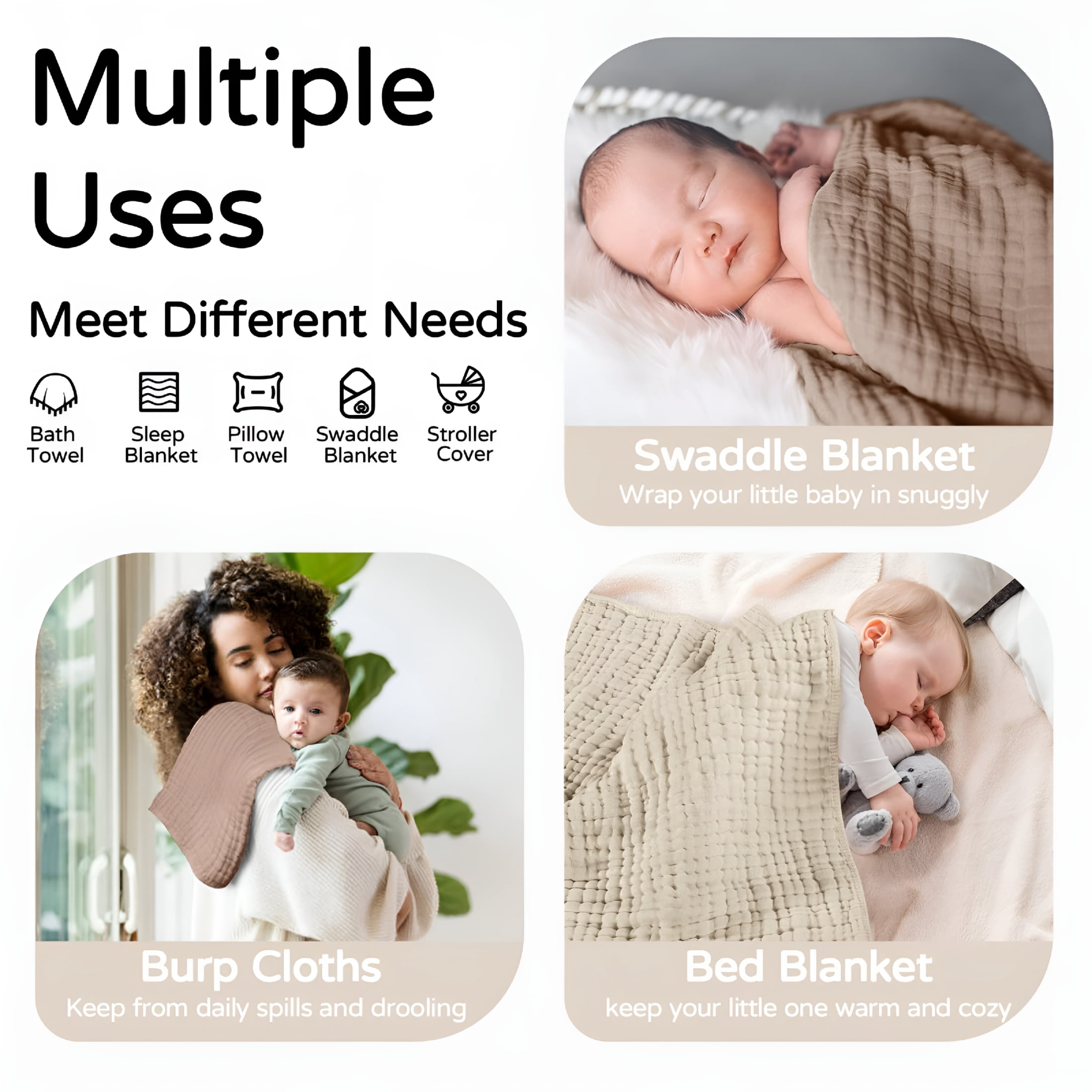 AUQ 2026 New Hooded Baby Towels for Newborn 2 Pack 100% Muslin Organic Cotton Baby Bath Towel with Hood for Babies,Infant,Toddler&Kids,32X32Inch,Soft&Absorbent Newborn Essential,Beige&Coffee