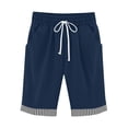 thumbnail image 5 of Wlynlyn Shorts for Women Striped Drawstring Elastic Waisted Straight Leg Lounge Shorts Knee Length Casual Cotton Bermuda Shorts, 5 of 7