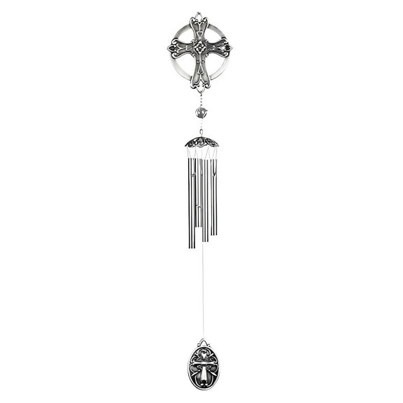 FC Design 28" Long Pewter Cross Wind Chime Statue Sculpture Ornament Decoration Home/Room/Garden Decor and Unique Gift Ideas for Housewarming, Holidays and Birthdays