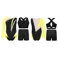 thumbnail image 3 of inlzdz Dance Unitards for Girls Shiny Rhinestones Color Block Asymmetrical Skating Leotard with Fluorescent Yellow 8, 3 of 5