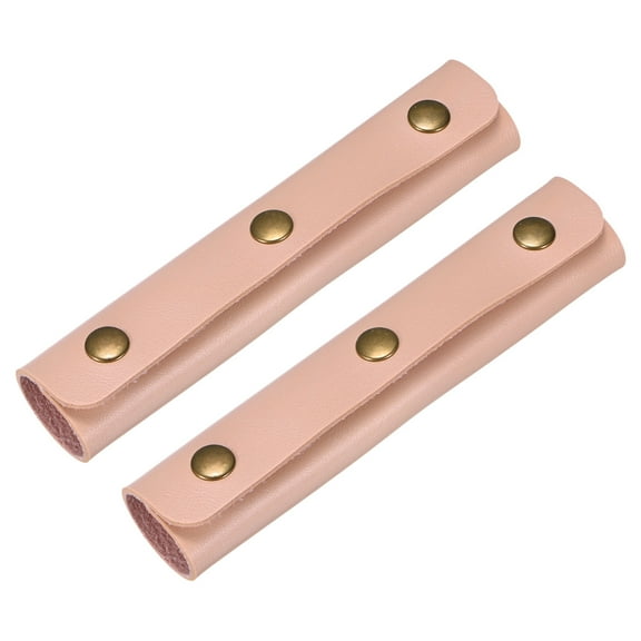 Uxcell 2Pcs Leather Handle Wrap with 3 Metal Clasps for Suitcases,Peach Pink
