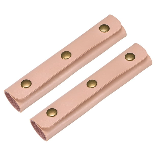 Uxcell 2Pcs Funda de Mango de Cuero con 3 Broches Metálicos para Maletas, Rosa Durazno