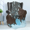 thumbnail image 4 of Whale Soft Flannel Fleece Throw Blanket, Baloon Like Mammal in the Ocean Bubbles Cartoon Batik Tribal Style Image, Cozy Plush for Indoor and Outdoor Use, 60" x 80", Blue and Brown, by Ambesonne, 4 of 5