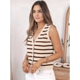 thumbnail image 5 of Women'S Knit Striped Vest Sleeveless Button Down Cardigan Short Cropped Sweater Waistcoat Brown S, 5 of 8