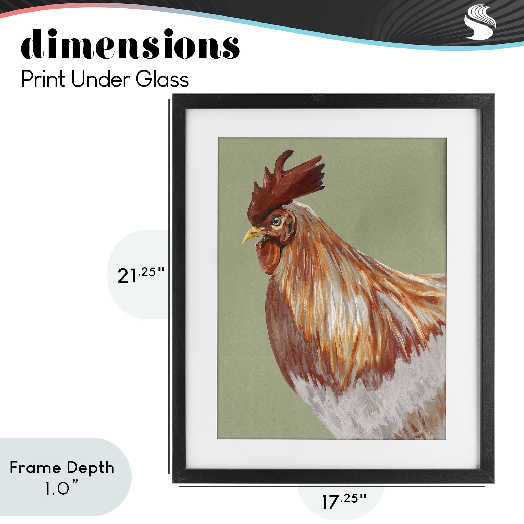 Stupell Industries Gallant Rooster Portrait Black Framed Print Under Glass, design by Andy Beauchamp