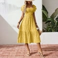 thumbnail image 6 of Tianiyouqing Maxi Dress Women Backless Floral Ruffle Smocked Flowing Swing Dresses Square Neck Tiered Flutter Sleeve Boho Midi Sundress Yellow XL, 6 of 6