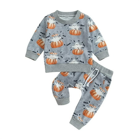 

WUDATI Toddler Boys Girls Set Hallowe-en Christmas Toddler Girls Boys Winter Kids Outfit Soft Cotton Warm Crewneck Long Sleeve Round Neck Letter Hallowe-en Sweatshirt Set For Boys Or Girls