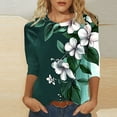 thumbnail image 2 of jtjvou Women's Crewneck Tees Floral Print Blouse Trendy Fashion Going out Tops for Teen 3/4 Sleeve Tops Casual Loose Summer Lady Multicolor,M, 2 of 5