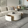 thumbnail image 5 of Magic Home Modern Round Coffee Table with Two Drawers,Circle Coffee Table Space-Saving Multiple Purpose for Living Room,dining room and home office,White, 5 of 10