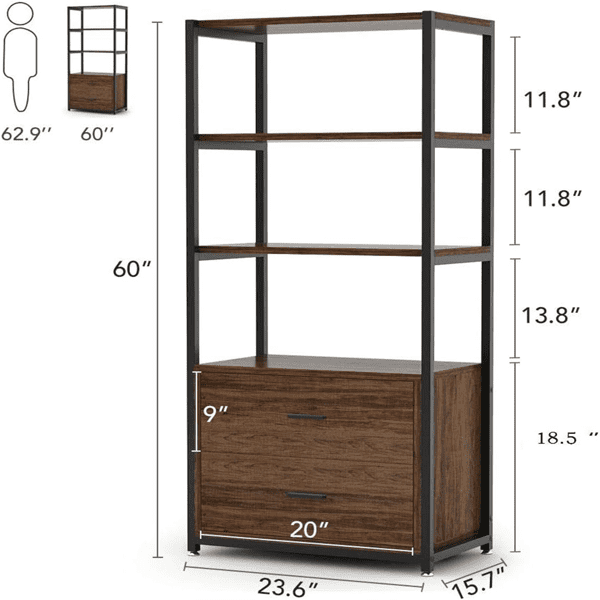 4-Tier Bookcase with 2-Drawer Storage, 35lbs/Shelf, Eco-Laminated Particle Board + Steel Frame, Multi-Functional for Home, Office