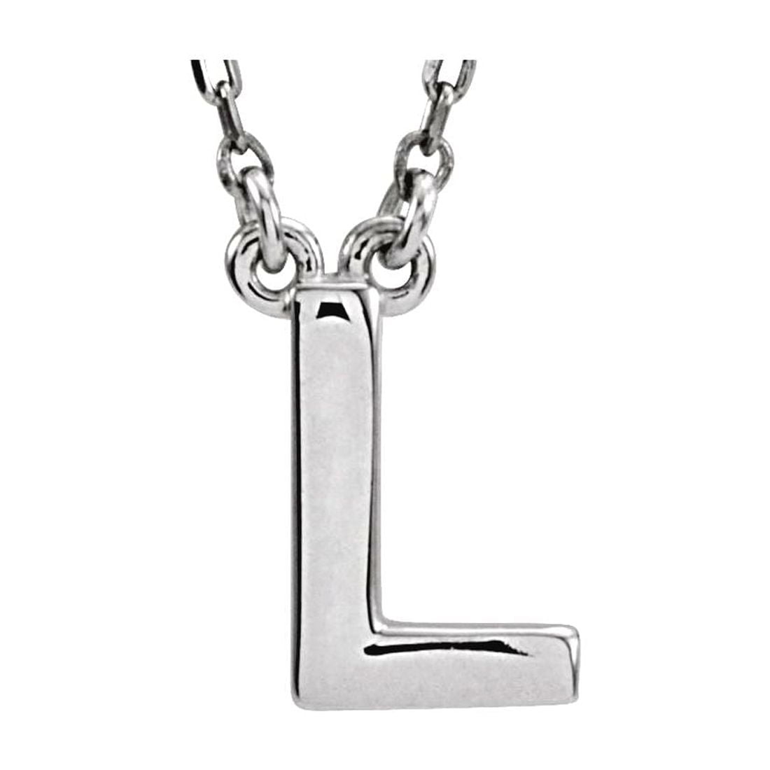925 Sterling Silver L 16 Inch Polished Block Letter Name Personalized Monogram Initial Necklace Pendant Necklace for Wom