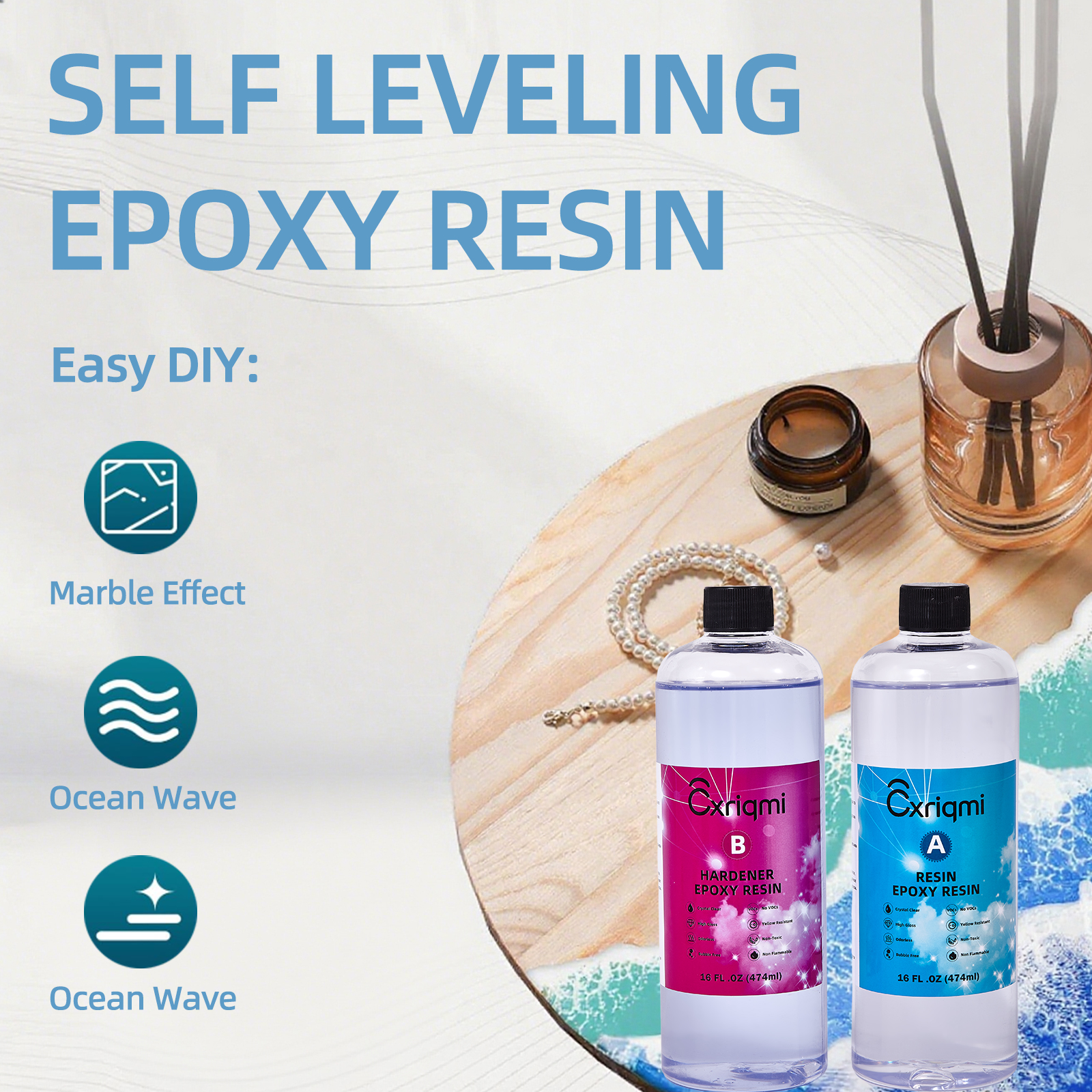 Epoxy Resin Kit No Yellowing Self Leveling Easy Mix 1:1 Casting Kit Bubble-Free High Gloss Finish for Art & Crafts DIY Jewelry Making Clear Crafts, Molds, River Tables