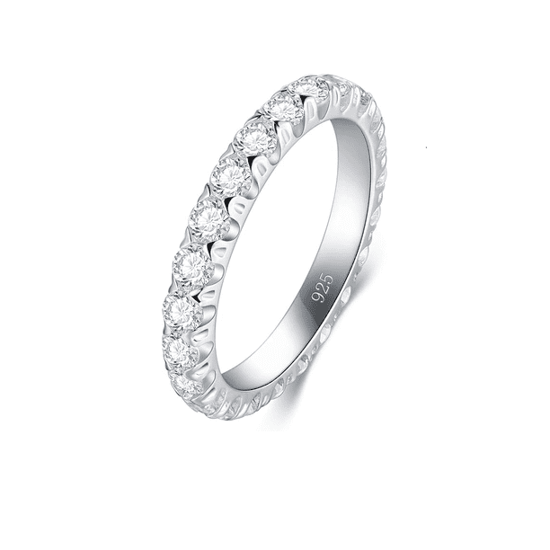Anillo de plata de ley con circonita cúbica, elegante banda de plata de ley de 3 mm, anillos de plata de ley para mujer Xtellar plateado