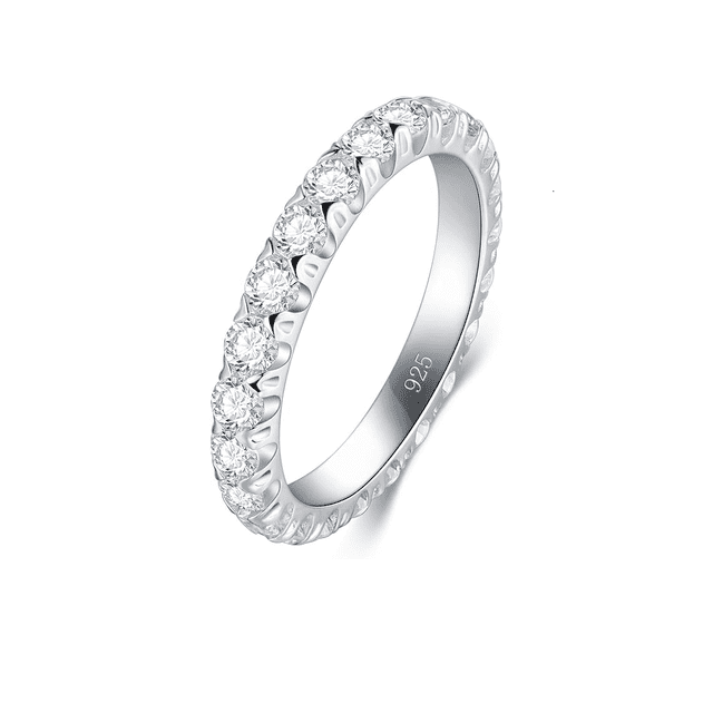 Anillo de plata de ley con circonita cúbica, elegante banda de plata de ley de 3 mm, anillos de plata de ley para mujer Xtellar plateado
