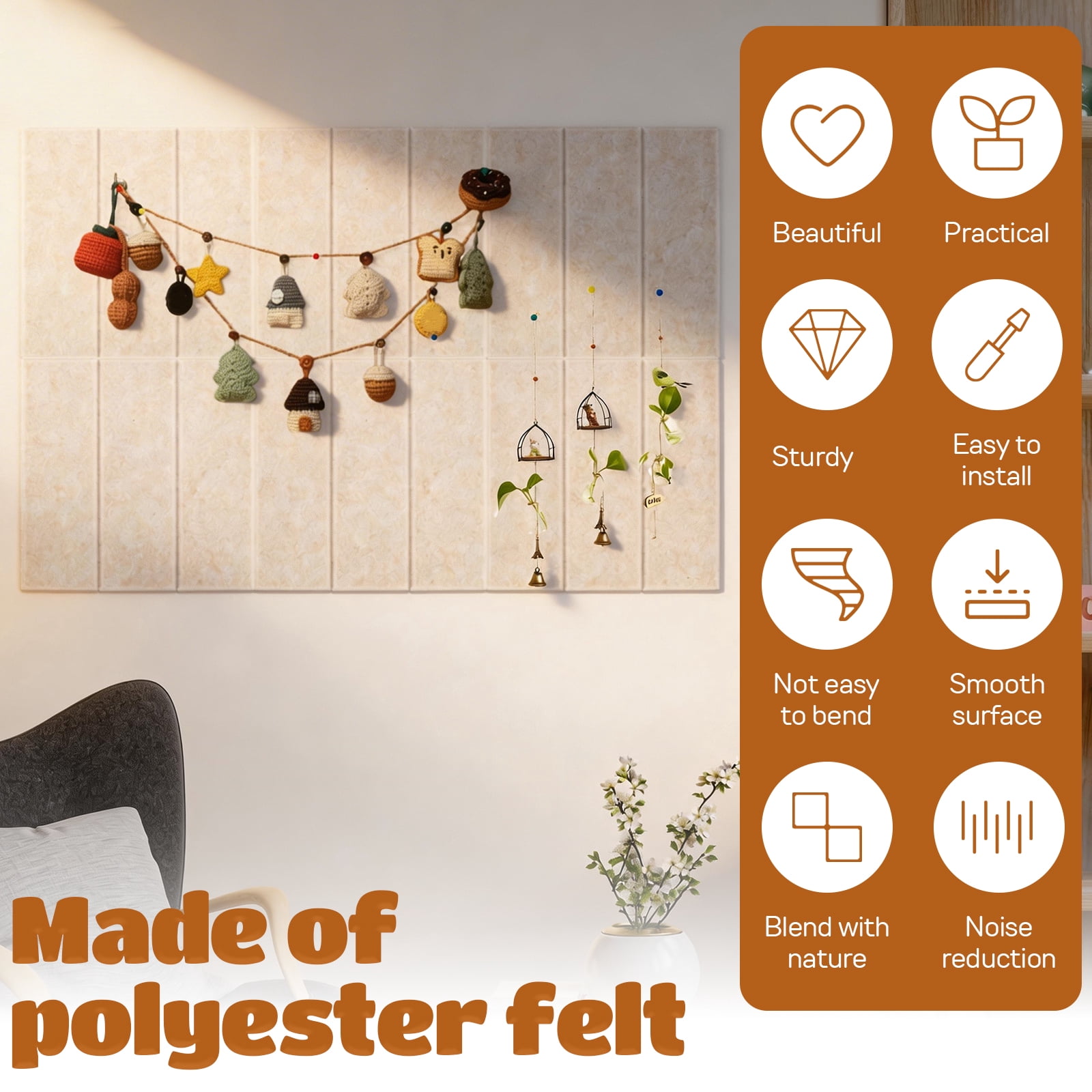 6PCS Felt Bulletin Board Tiles with Adhesive Tabs and Pushpins Felt Wall Tiles Push Pin Board Wall Organizer for Office Home Decoration
